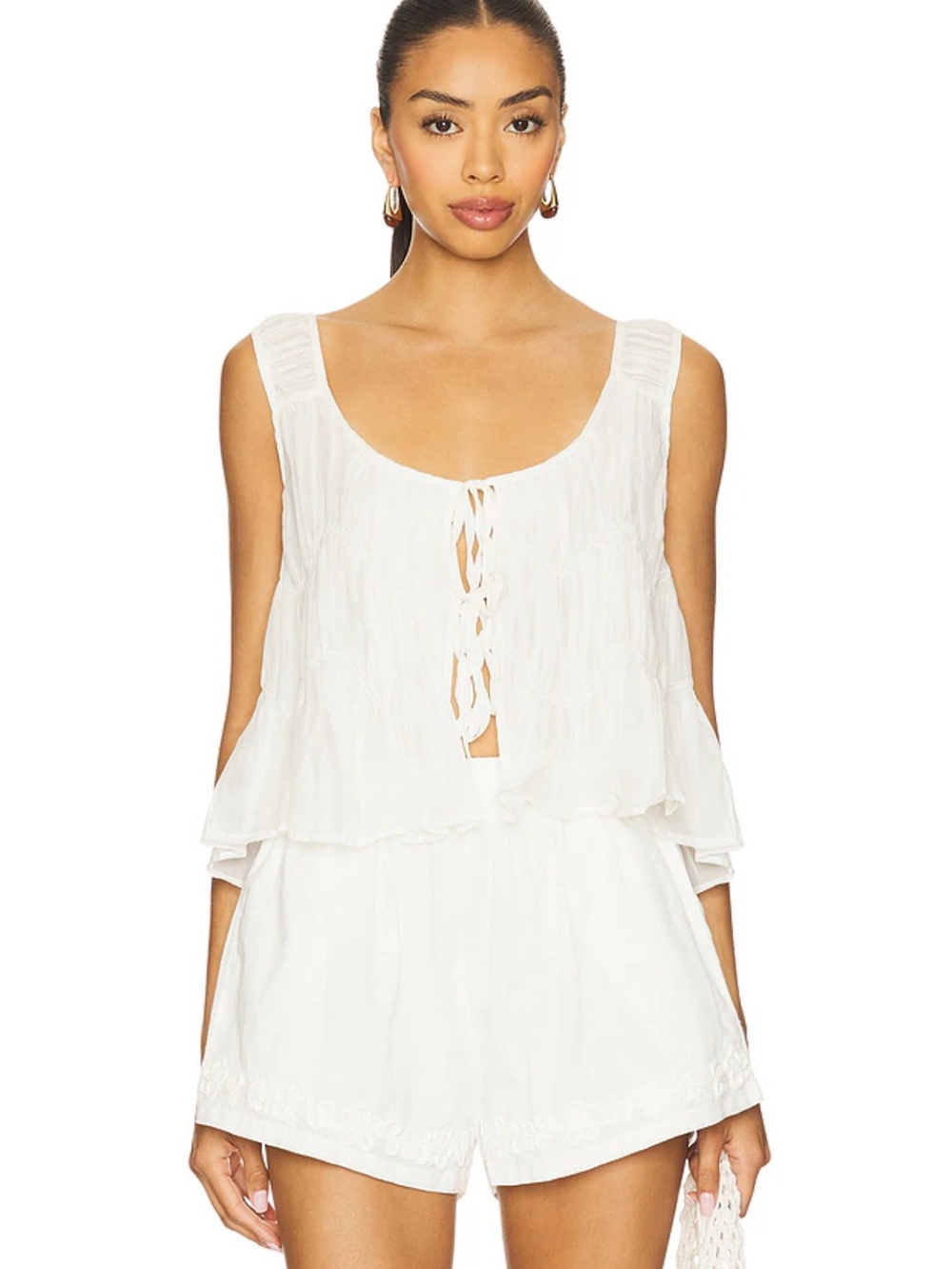 REVOLVE White Sleeveless Tie-Front Ruffled Top